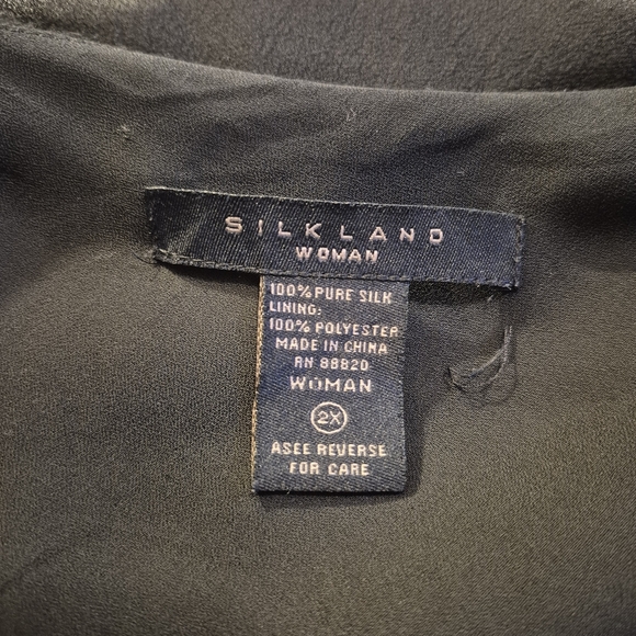 Silkland 2X 100% Silk Black & teal flutter sleeve  embroidered lined blouse EUC - Picture 6 of 8